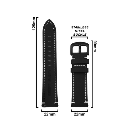 DBLACK [ROBIN] 22MM QUICK RELEASE w/ WHITE STITCH, LEATHER WATCH STRAP