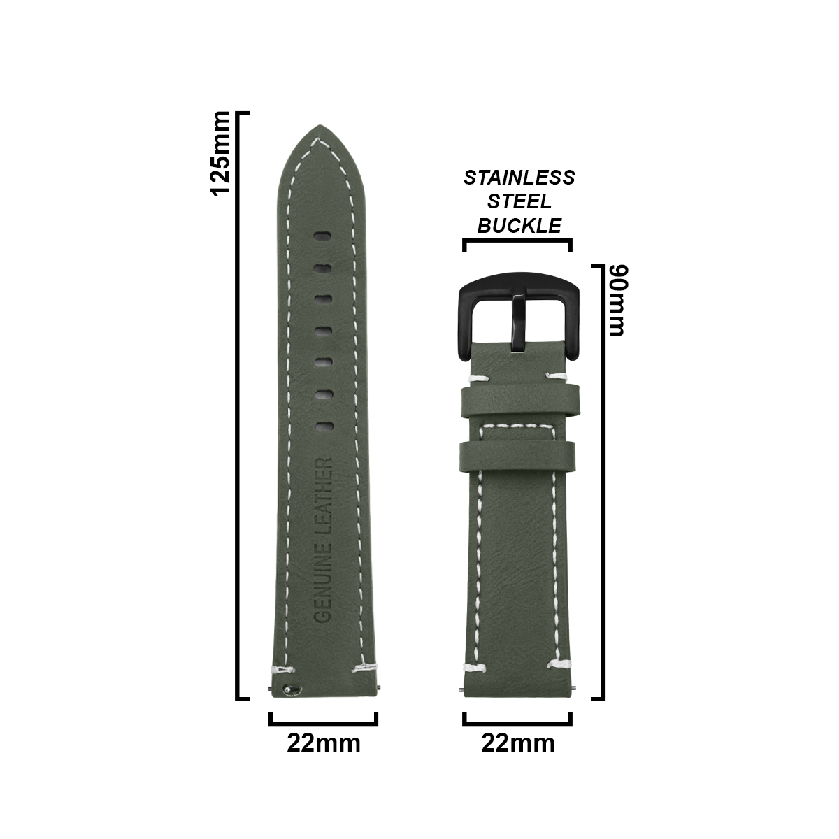 DBLACK [ROBIN] 22MM QUICK RELEASE w/ WHITE STITCH, LEATHER WATCH STRAP