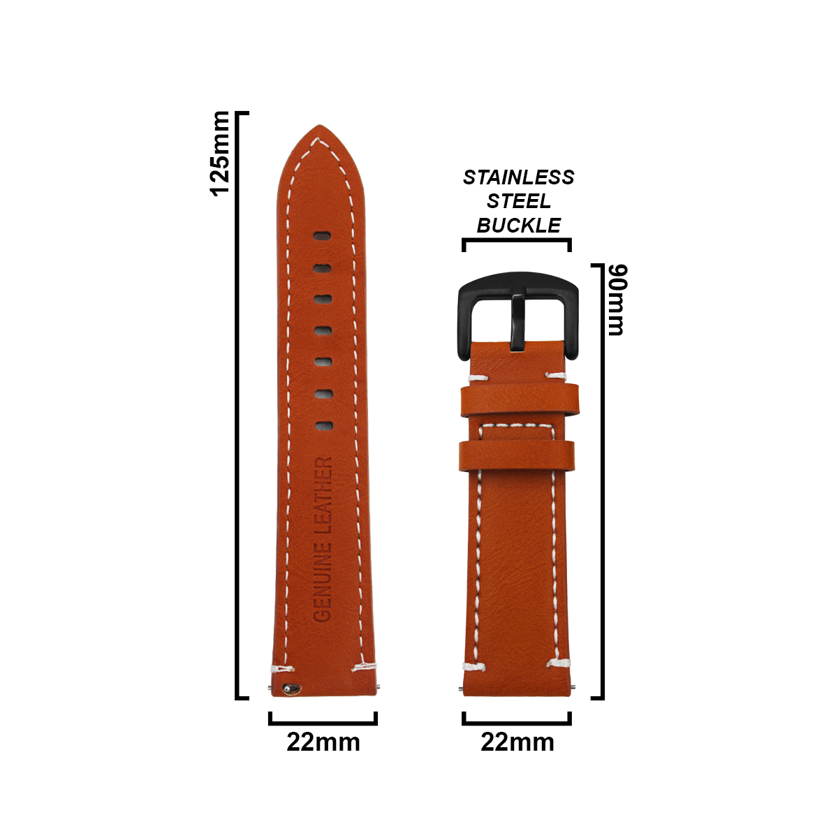 DBLACK [ROBIN] 22MM QUICK RELEASE w/ WHITE STITCH, LEATHER WATCH STRAP
