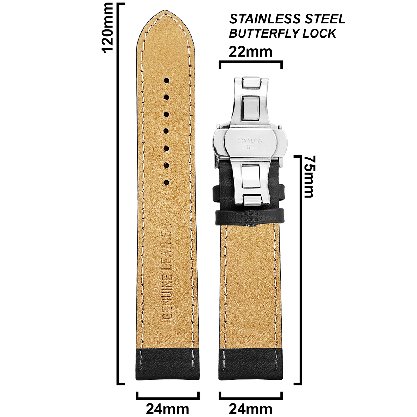DBLACK [ARLONG] LEATHER STRAP W/ BUTTERFLY LOCK