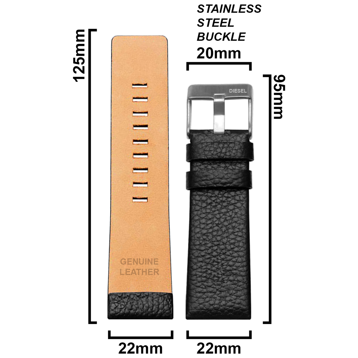 DBLACK [DSLDS2] PEBBLE DESIGN, LEATHER WATCH STRAP // FOR "DIESEL" WATCHES