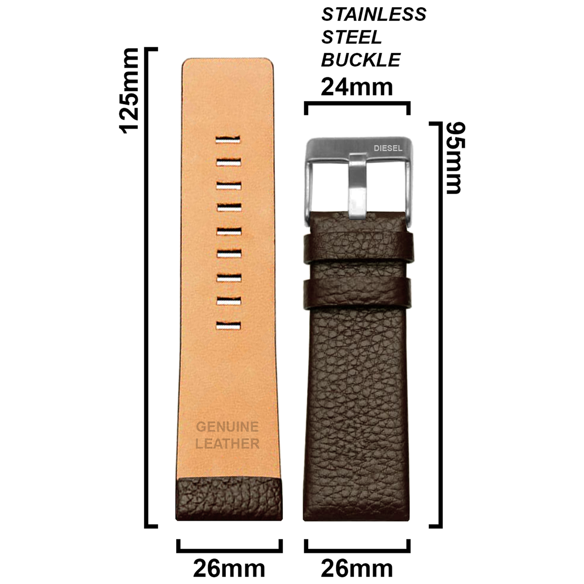 DBLACK [DSLDS2] PEBBLE DESIGN, GENUINE LEATHER WATCH STRAP // FOR "DIESEL" WATCHES