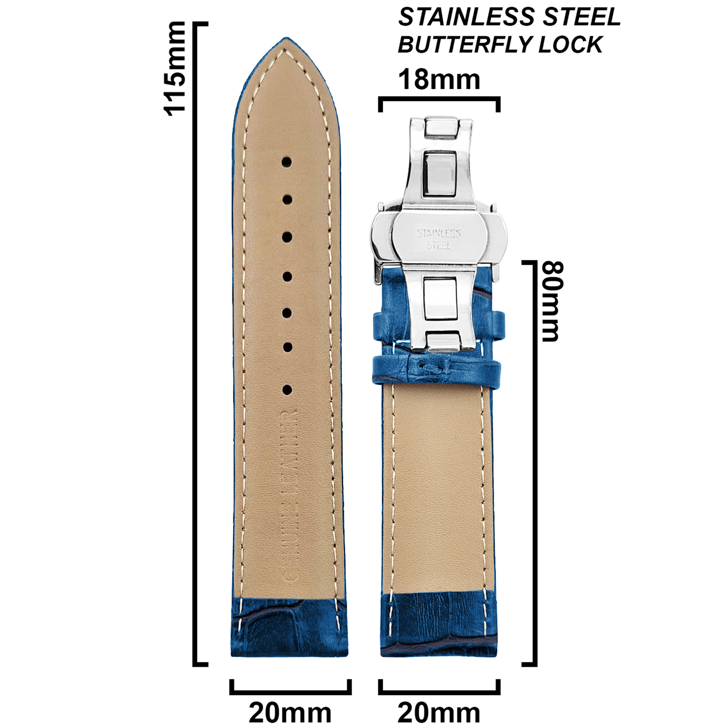 DBLACK [HOOK] CROCO DESIGN W/ BUTTERFLY LOCK, LEATHER STRAP