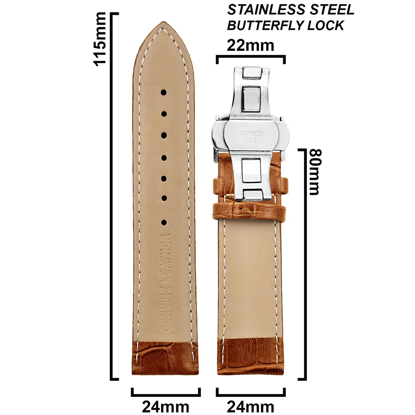 DBLACK [HOOK] CROCO DESIGN W/ BUTTERFLY LOCK, LEATHER STRAP
