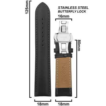DBLACK [NAGATA3] MINIMALIST DESIGN W/ BUTTERFLY LOCK, LEATHER STRAP