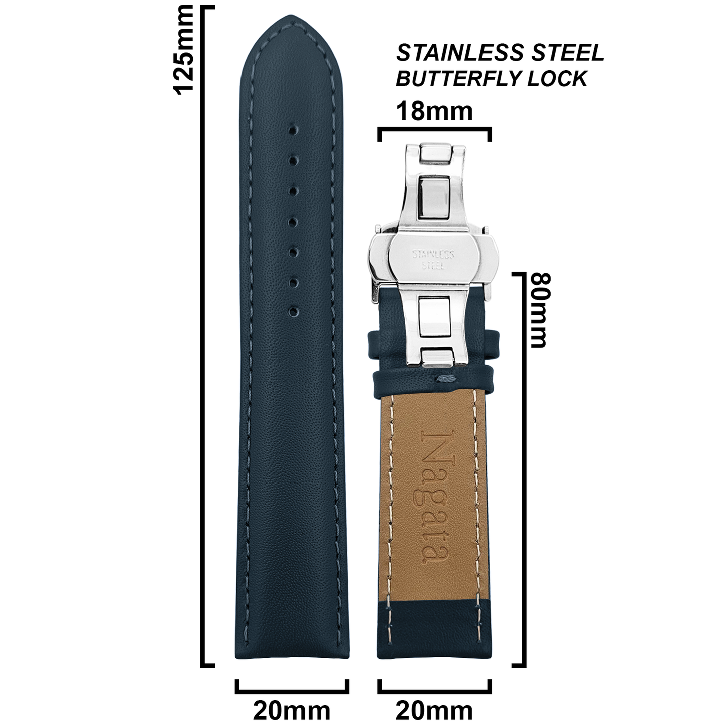 DBLACK [NAGATA3] MINIMALIST DESIGN W/ BUTTERFLY LOCK, LEATHER STRAP