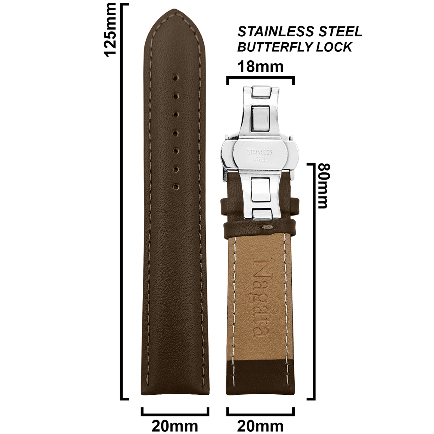 DBLACK [NAGATA3] MINIMALIST DESIGN W/ BUTTERFLY LOCK, LEATHER STRAP