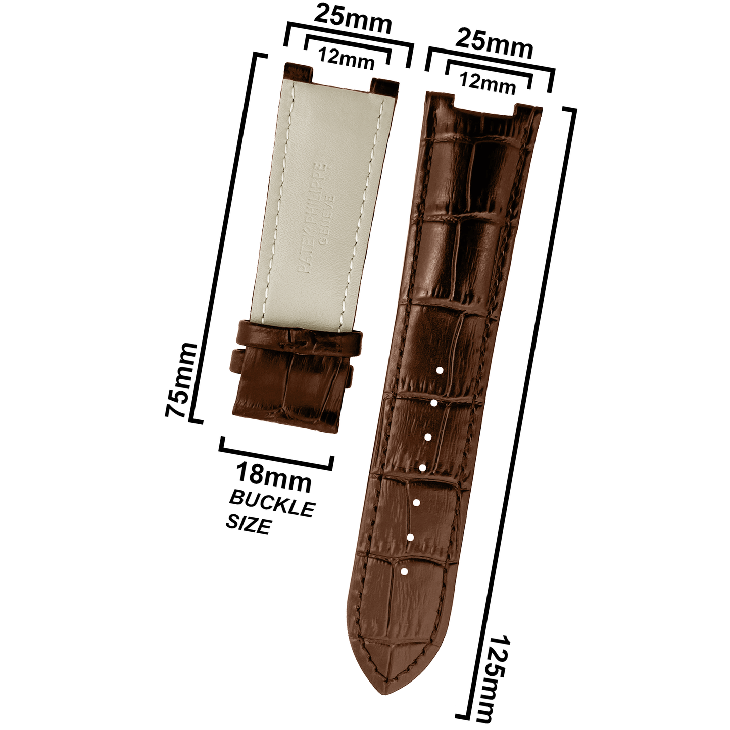 DBLACK [PKPDS1] 25MM CROCO DESIGN, LEATHER WATCH STRAP // FOR PATEK PHILIPPE WATCHES