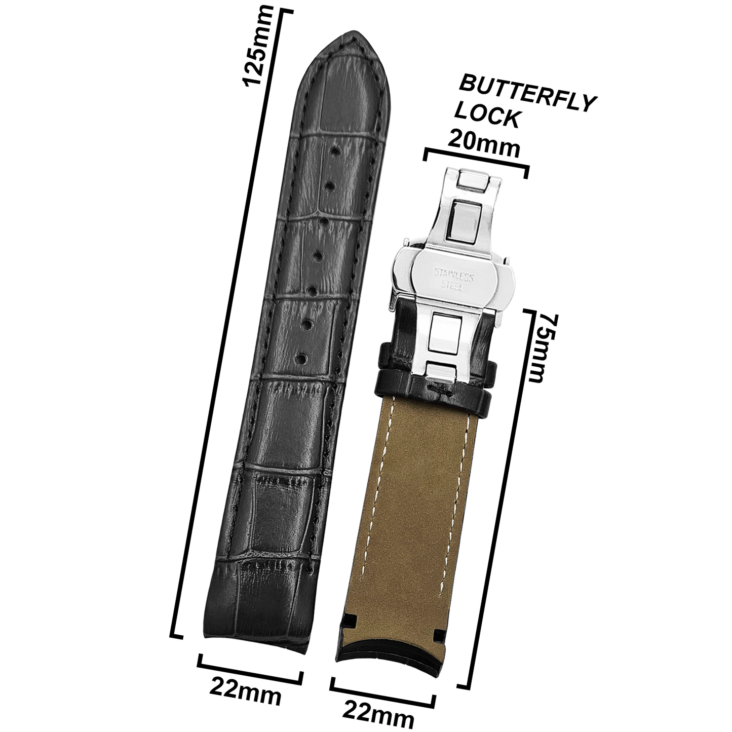 DBLACK [TST2] CROCO DESIGN, LEATHER WATCH STRAP // FOR TISSOT COUTURIER 1853 & OTHER MODELS