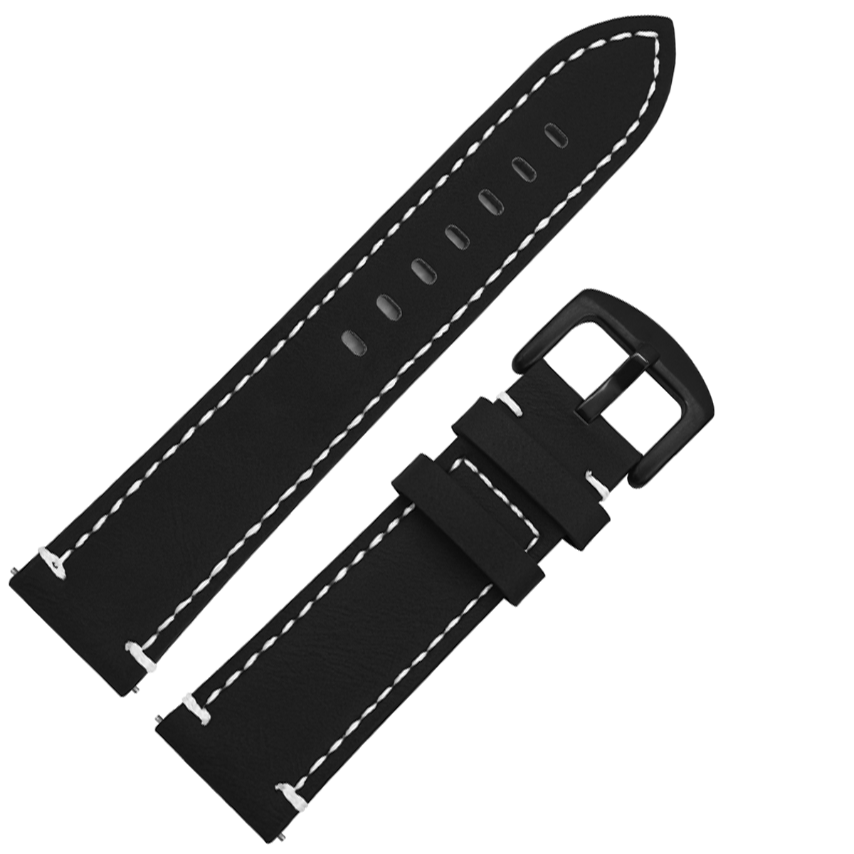 DBLACK [ROBIN] 22MM QUICK RELEASE w/ WHITE STITCH, LEATHER WATCH STRAP