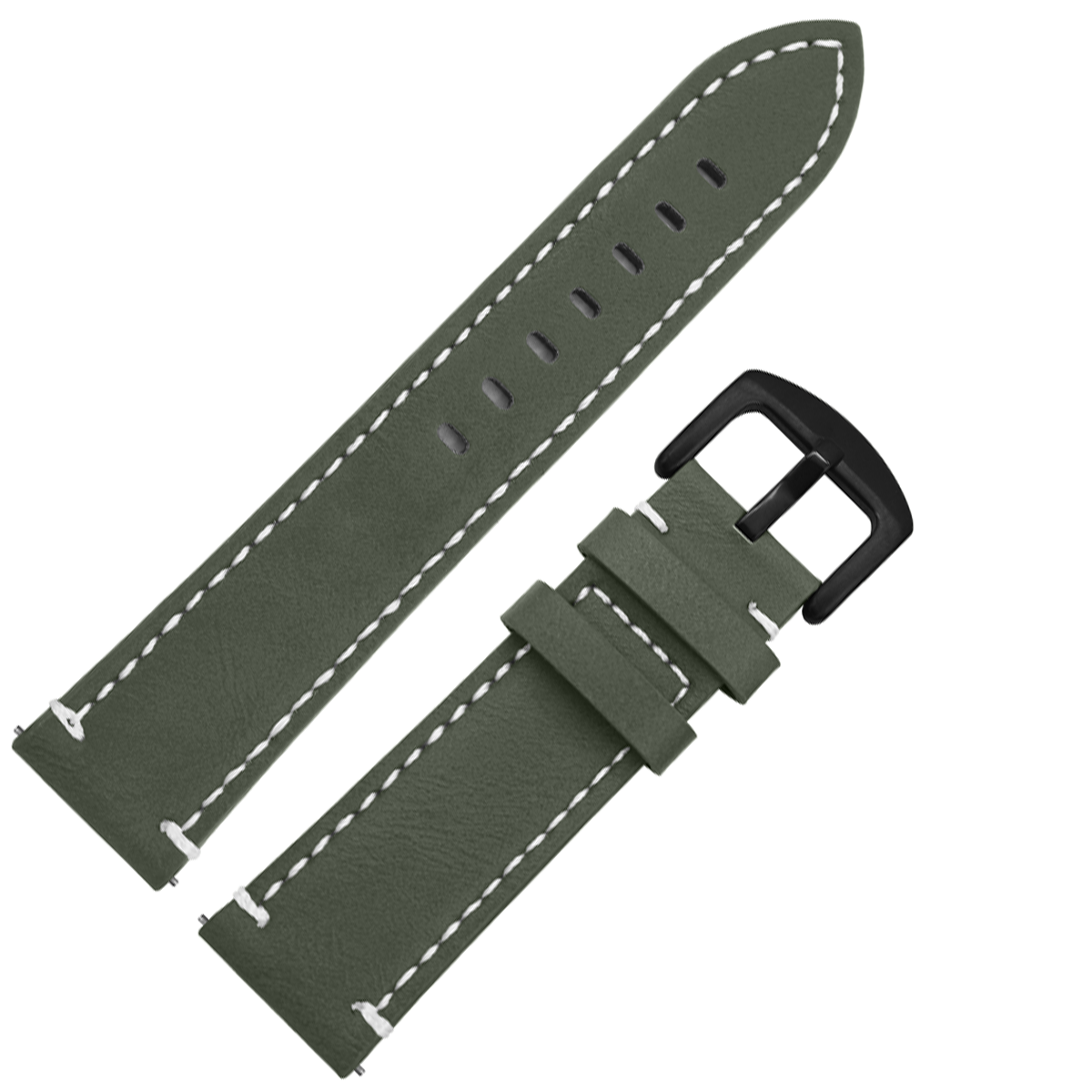 DBLACK [ROBIN] 22MM QUICK RELEASE w/ WHITE STITCH, LEATHER WATCH STRAP