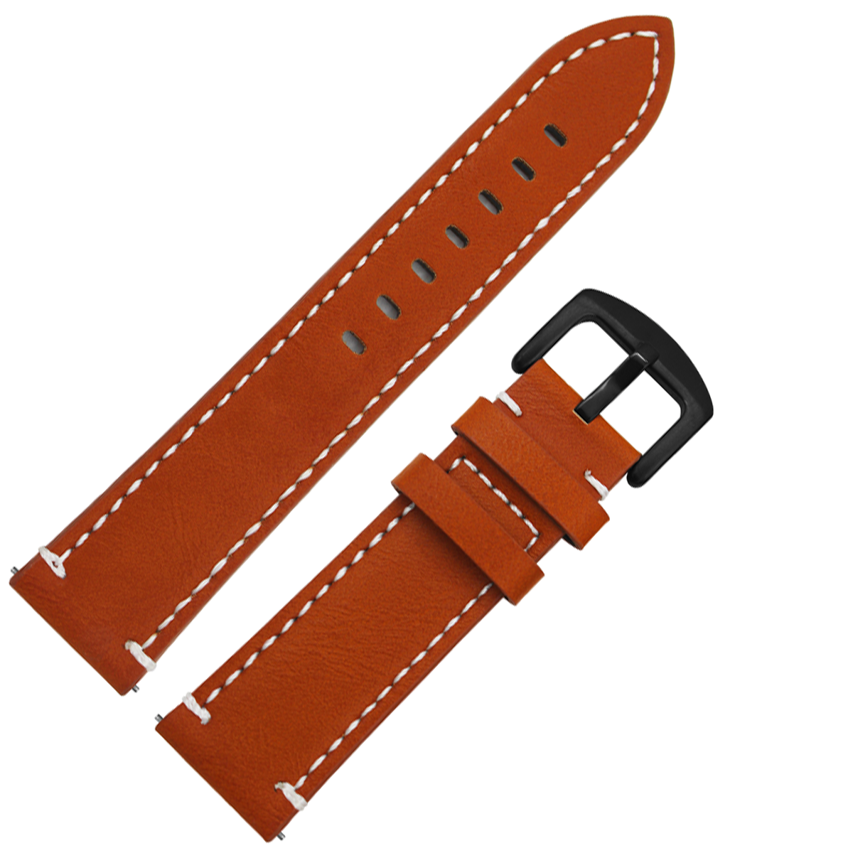 DBLACK [ROBIN] 22MM QUICK RELEASE w/ WHITE STITCH, LEATHER WATCH STRAP