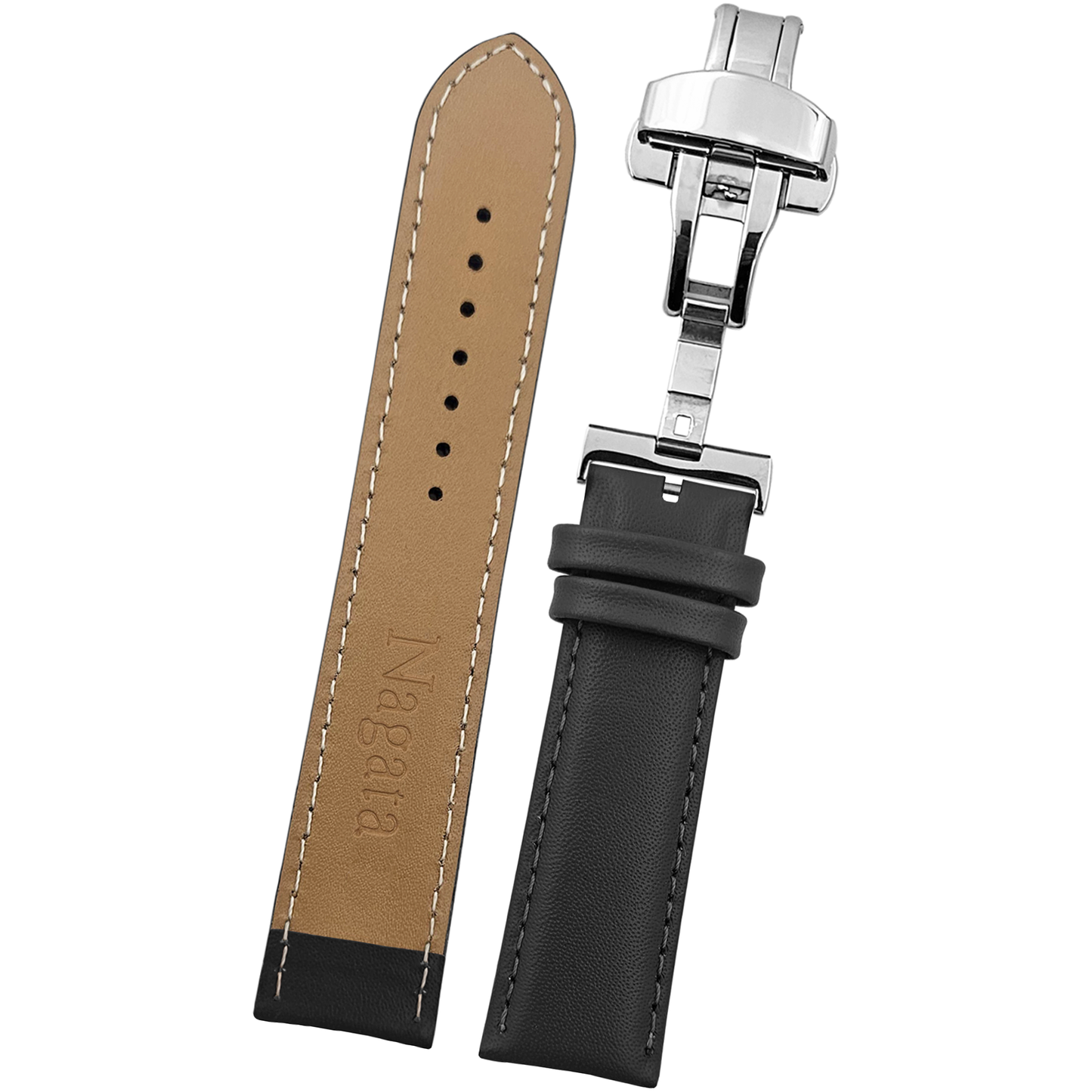 DBLACK [NAGATA3] MINIMALIST DESIGN W/ BUTTERFLY LOCK, LEATHER STRAP