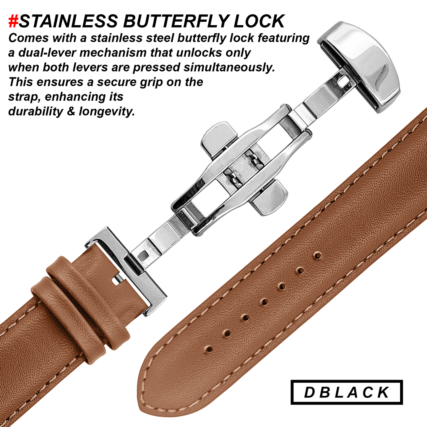 DBLACK [NAGATA3] MINIMALIST DESIGN W/ BUTTERFLY LOCK, LEATHER STRAP