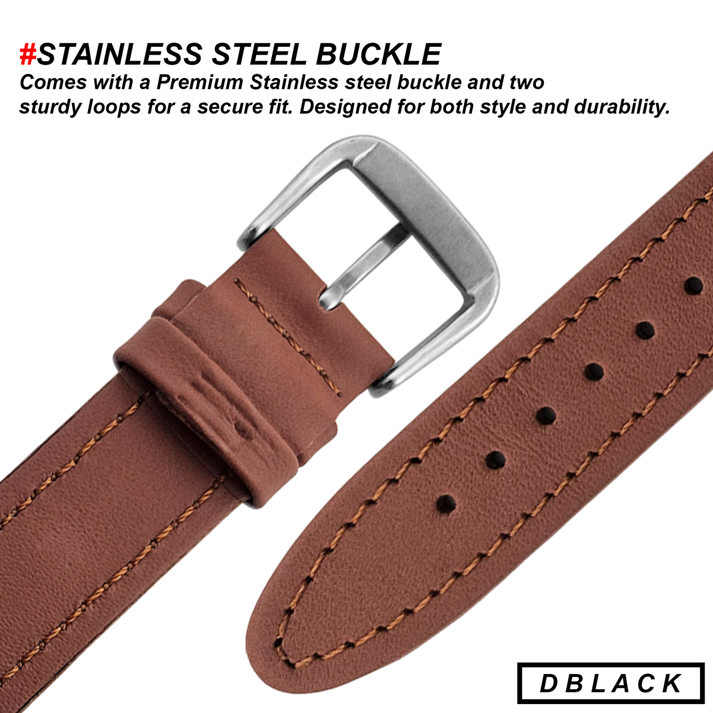 DBLACK [TMXDS1] 20MM LEATHER WATCH STRAP // FOR “TIMEX EXPEDITION” WATCH