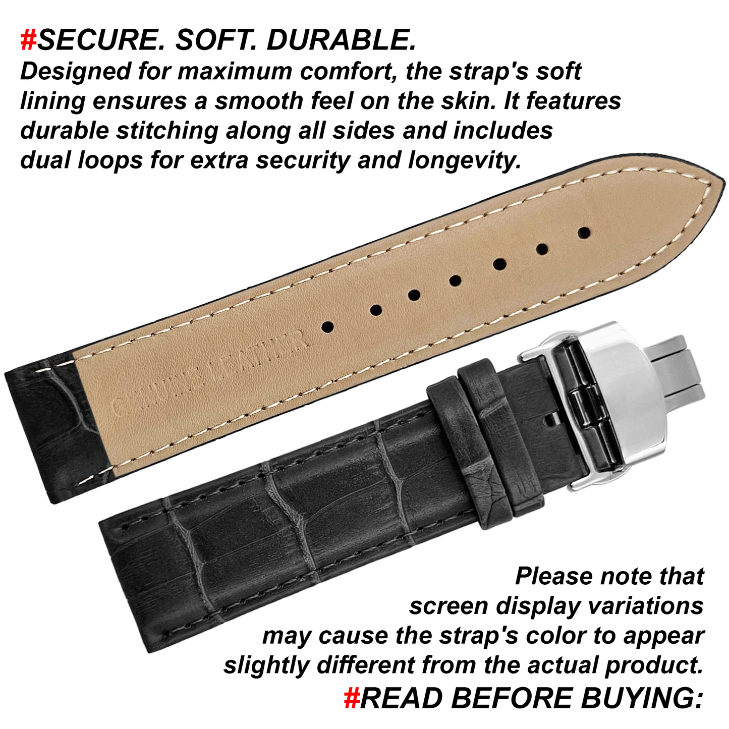 DBLACK [HOOK] CROCO DESIGN W/ BUTTERFLY LOCK, LEATHER STRAP