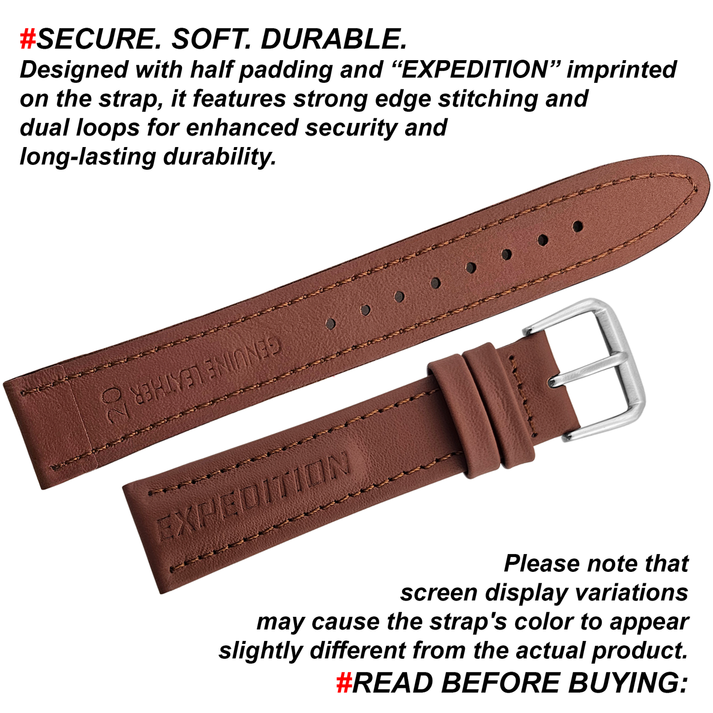 DBLACK [TMXDS1] 20MM LEATHER WATCH STRAP // FOR “TIMEX EXPEDITION” WATCH