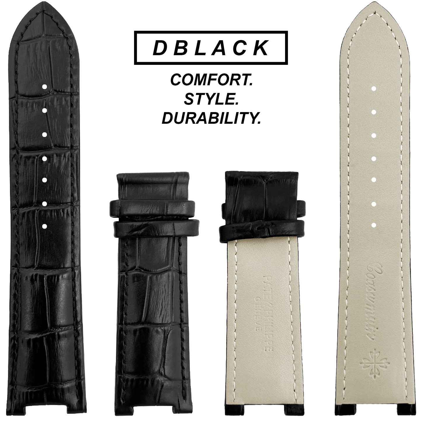 DBLACK [PKPDS1] 25MM CROCO DESIGN, LEATHER WATCH STRAP // FOR PATEK PHILIPPE WATCHES