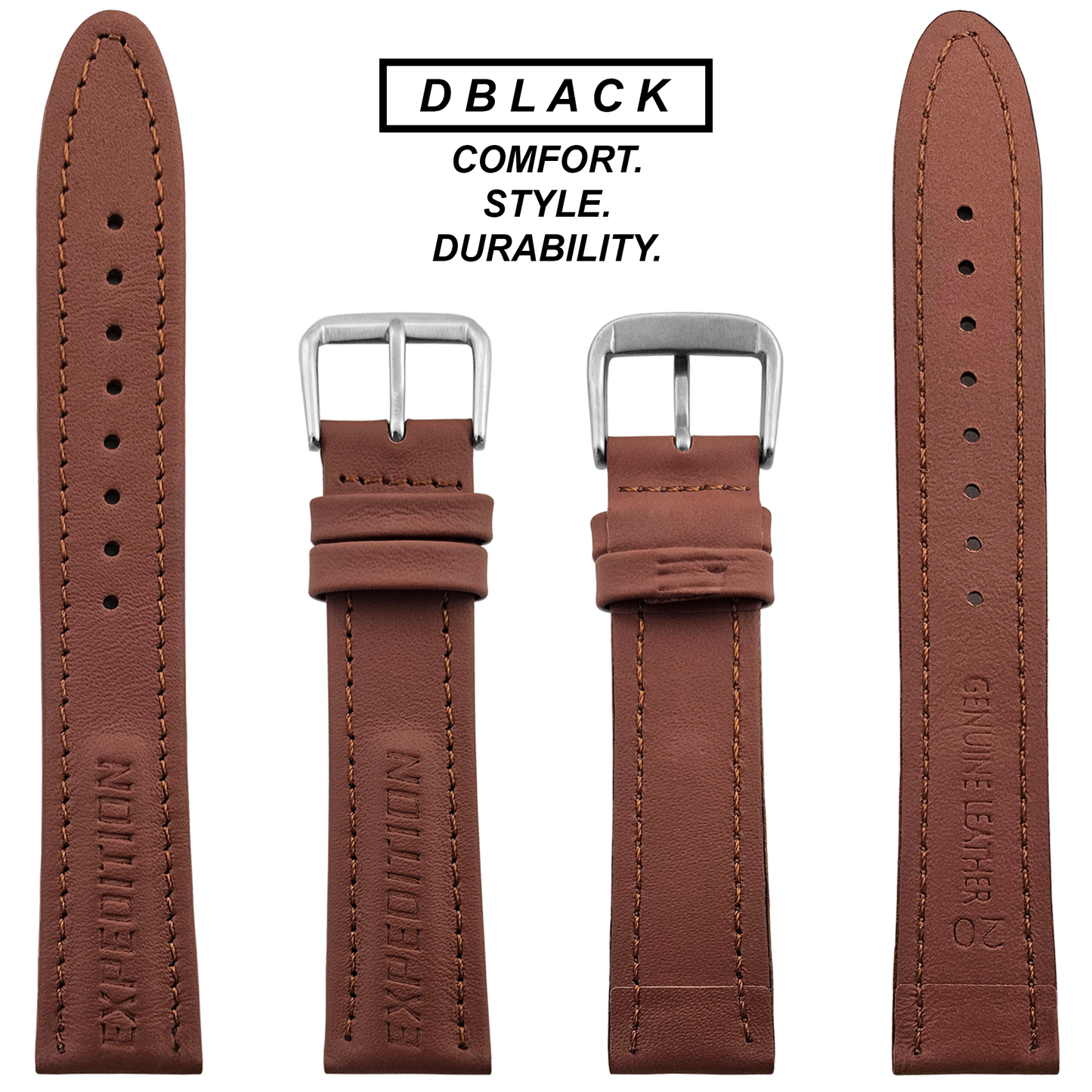 DBLACK [TMXDS1] 20MM LEATHER WATCH STRAP // FOR “TIMEX EXPEDITION” WATCH