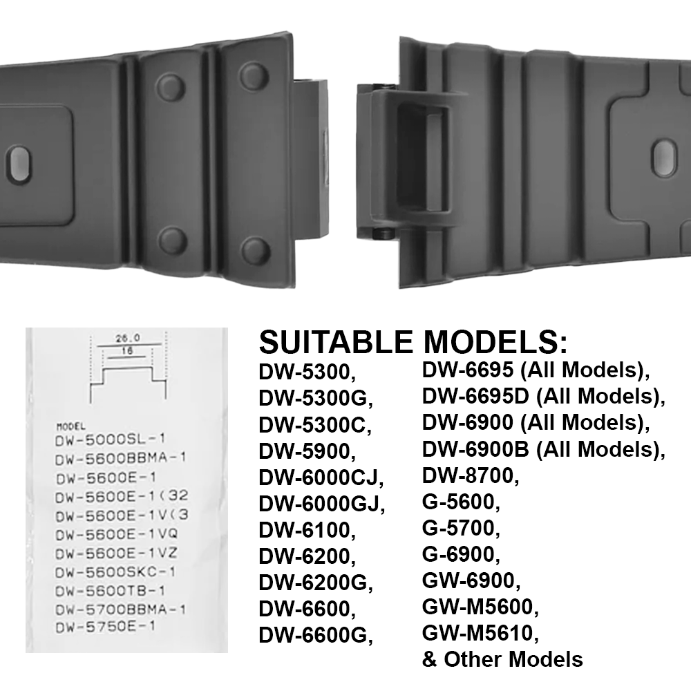 DBLACK [CDS34] RUBBER WATCH STRAP // FOR CASIO G-SHOCK DW-5000, DW-5600, DW-5700, DW-5750E & OTHER MODELS
