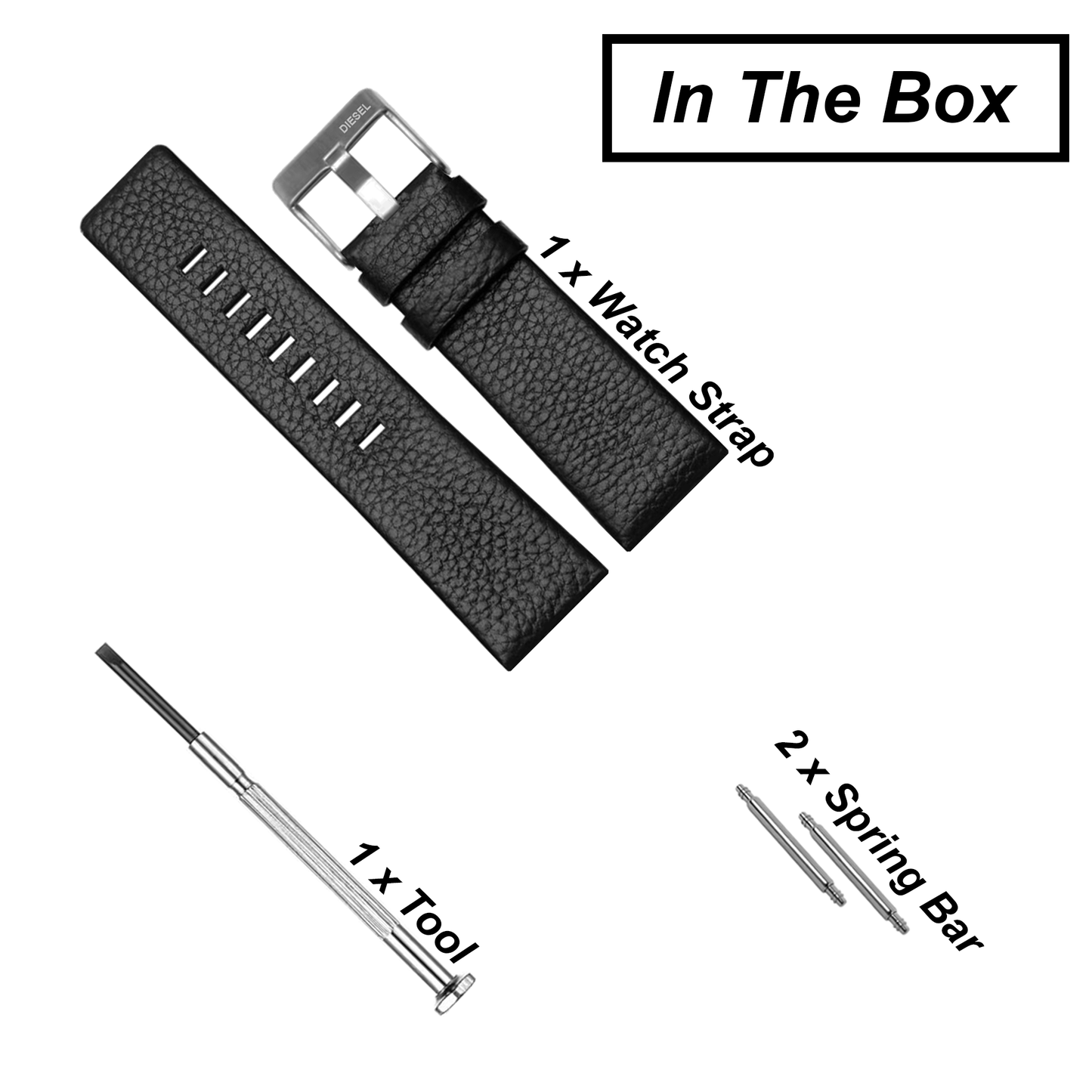 DBLACK [DSLDS2] PEBBLE DESIGN, LEATHER WATCH STRAP // FOR "DIESEL" WATCHES