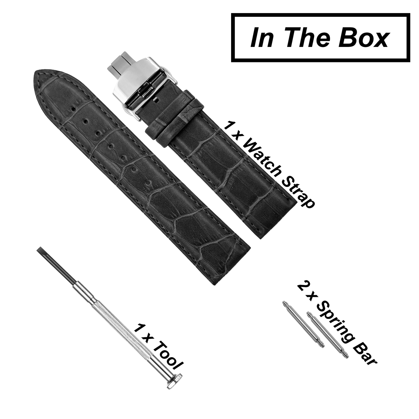 DBLACK [HOOK] CROCO DESIGN W/ BUTTERFLY LOCK, LEATHER STRAP