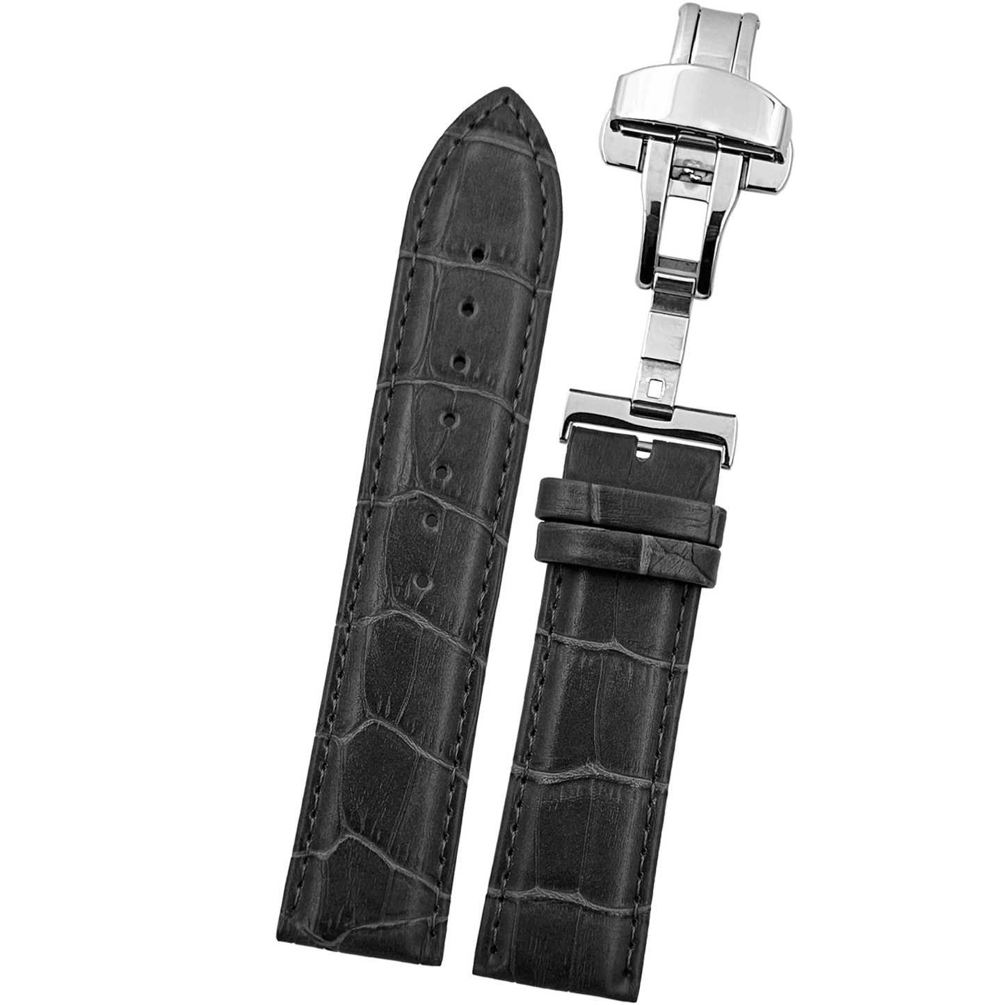 DBLACK [HOOK] CROCO DESIGN W/ BUTTERFLY LOCK, LEATHER STRAP