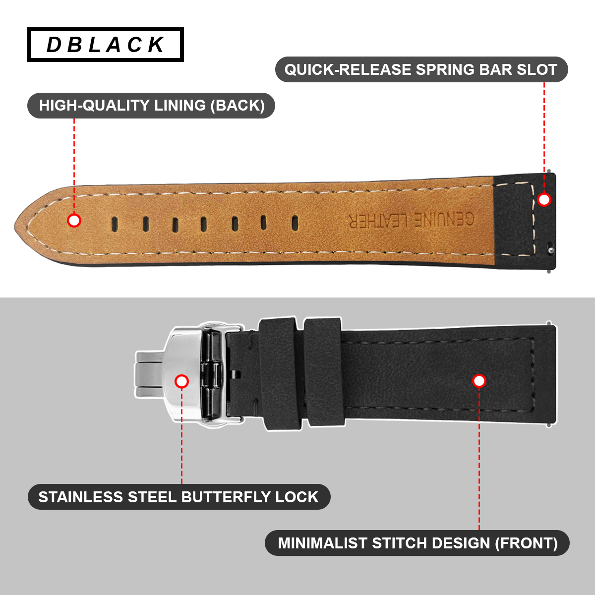 DBLACK [BUZZ] PREMIUM MINIMALIST PADDED LEATHER STRAP
