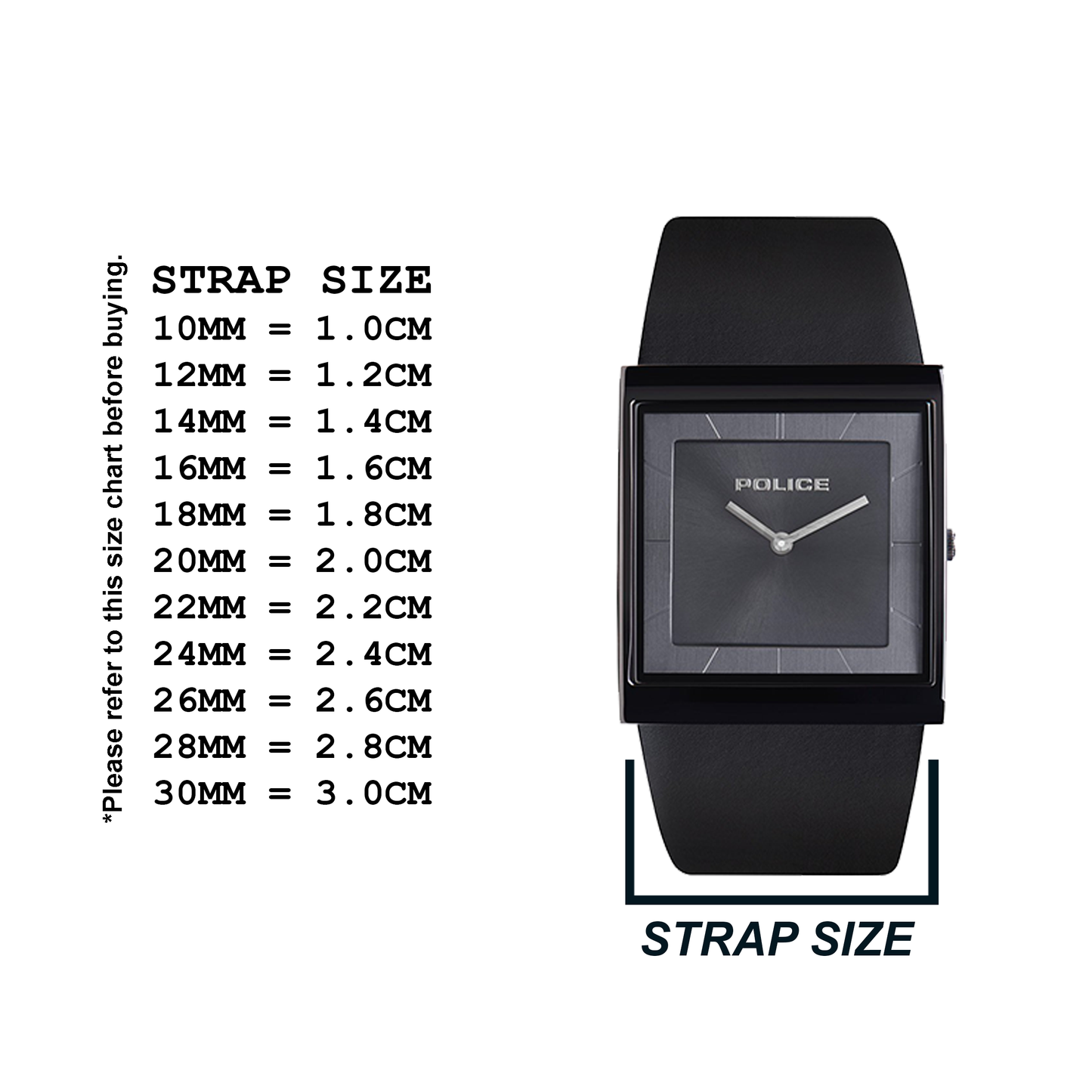 DBLACK [PCEDS1] LEATHER WATCH STRAP // DESIGNED FOR "POLICE" WATCHES