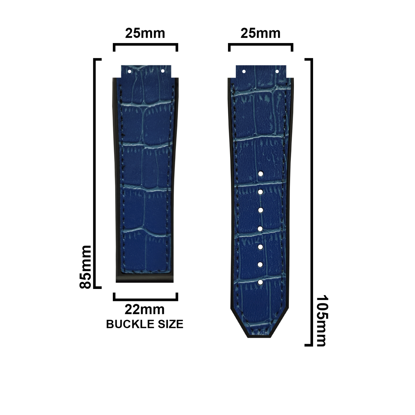 DBLACK [HLS] 25MM CROCO DESIGN, LEATHER WATCH STRAP // COMPATIBLE WITH  "HUBLOT" WATCHES