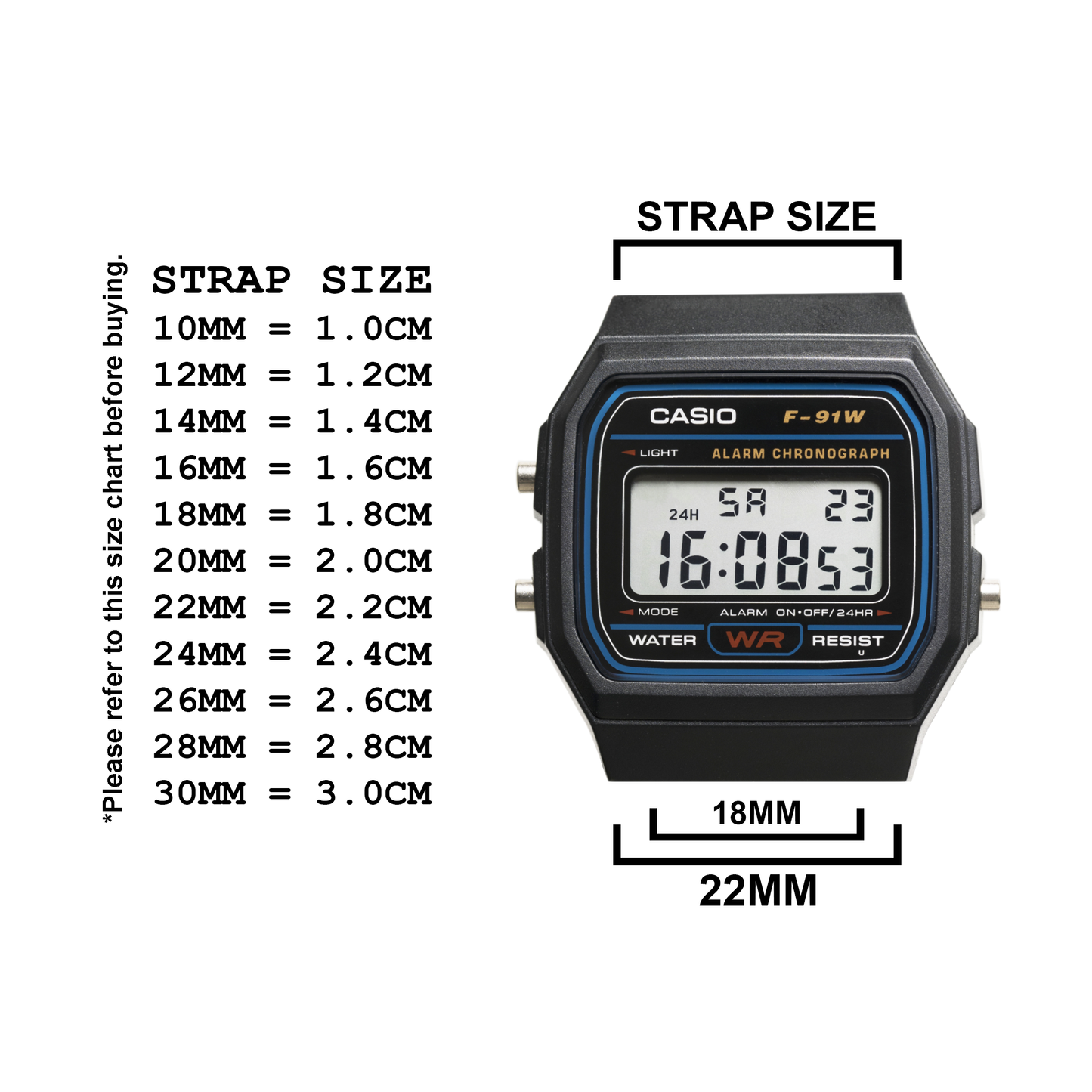 DBLACK [CDS1] WATCH STRAP, FOR "CASIO" F-91W WATCHES