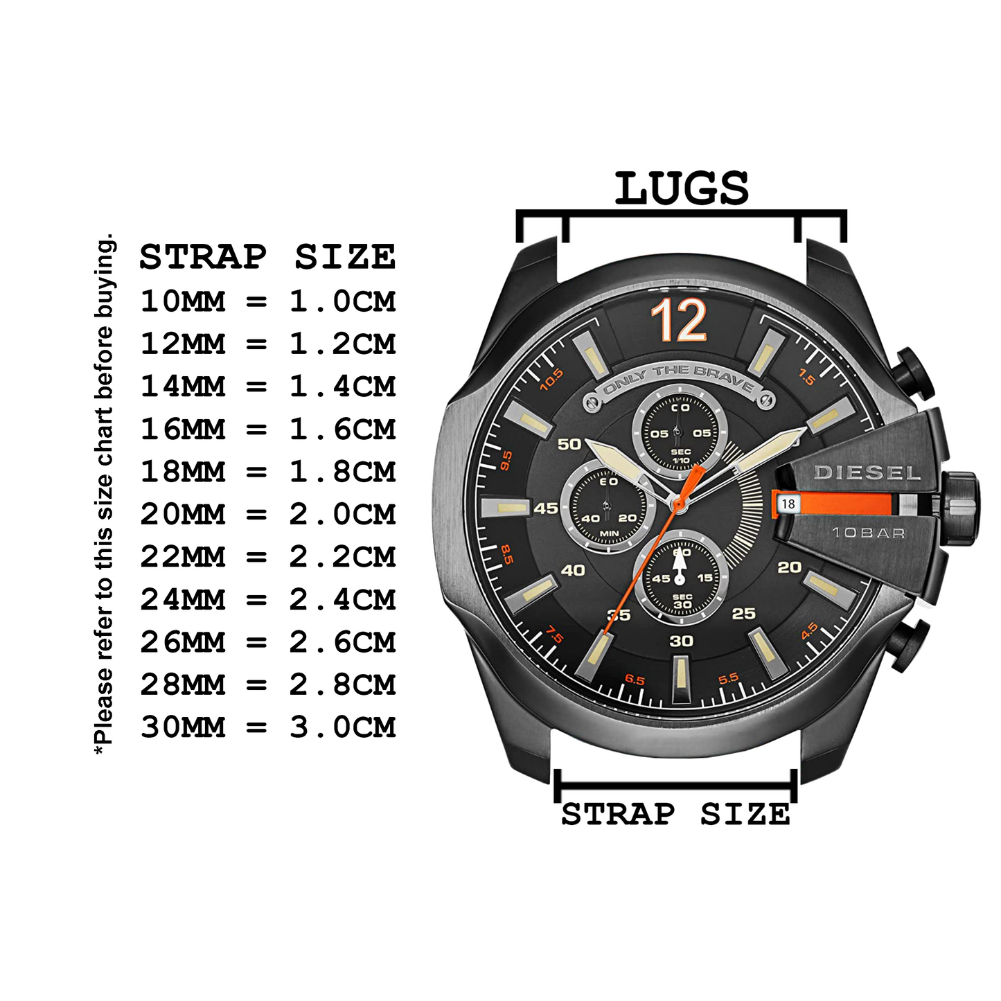 DBLACK [DSLDS2] PEBBLE DESIGN, LEATHER WATCH STRAP // FOR "DIESEL" WATCHES